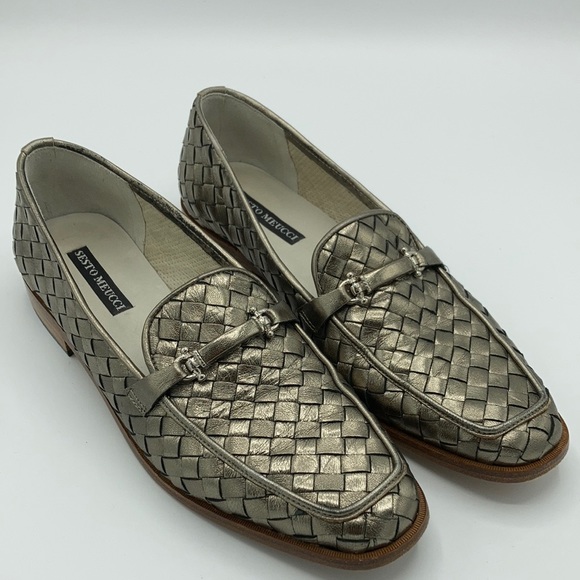Sesto Meucci Shoes - Sesto Meucci Pewter Woven Women’s Leather Loafers